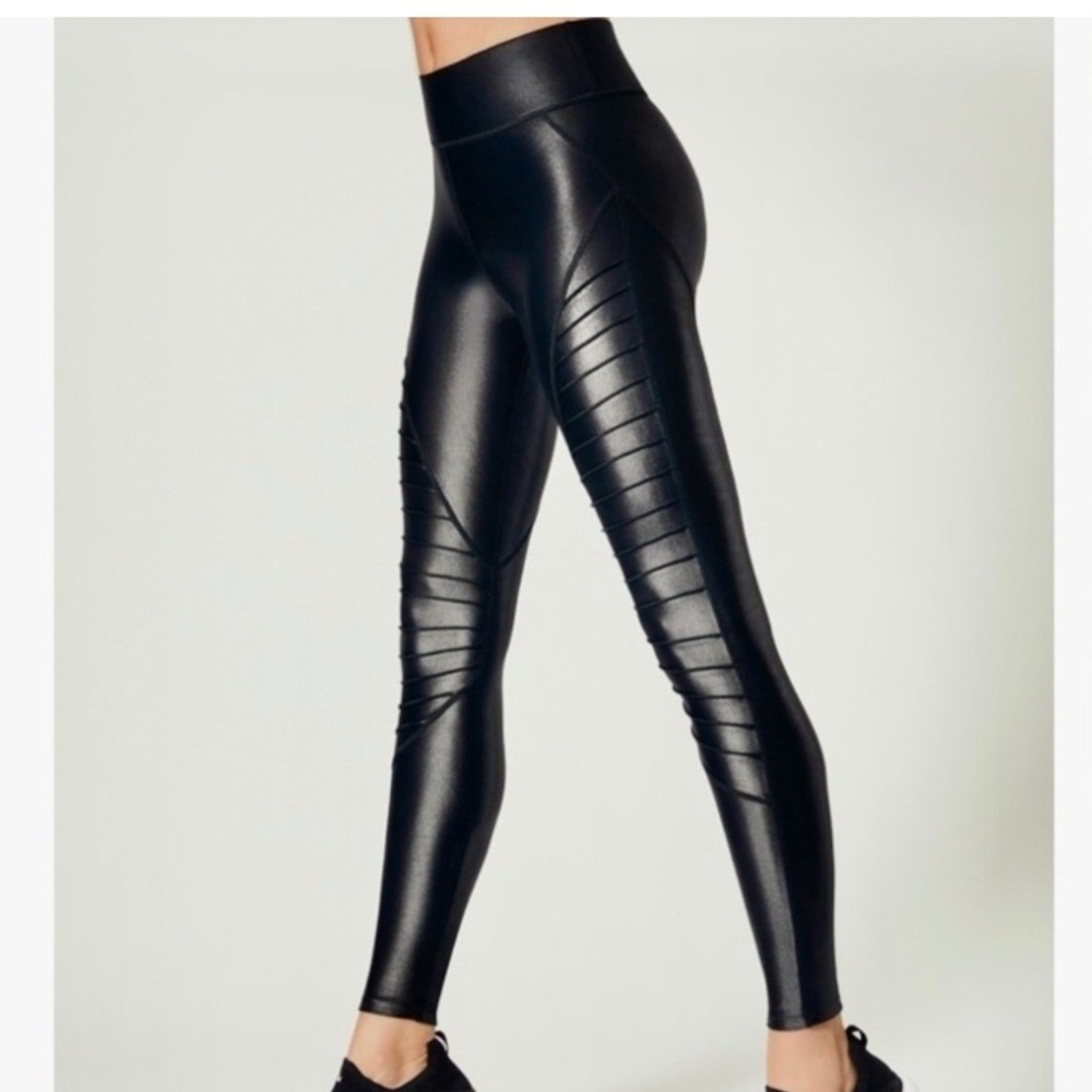 Carbon38 Women's Black Metallic Moto Leggings - Size M